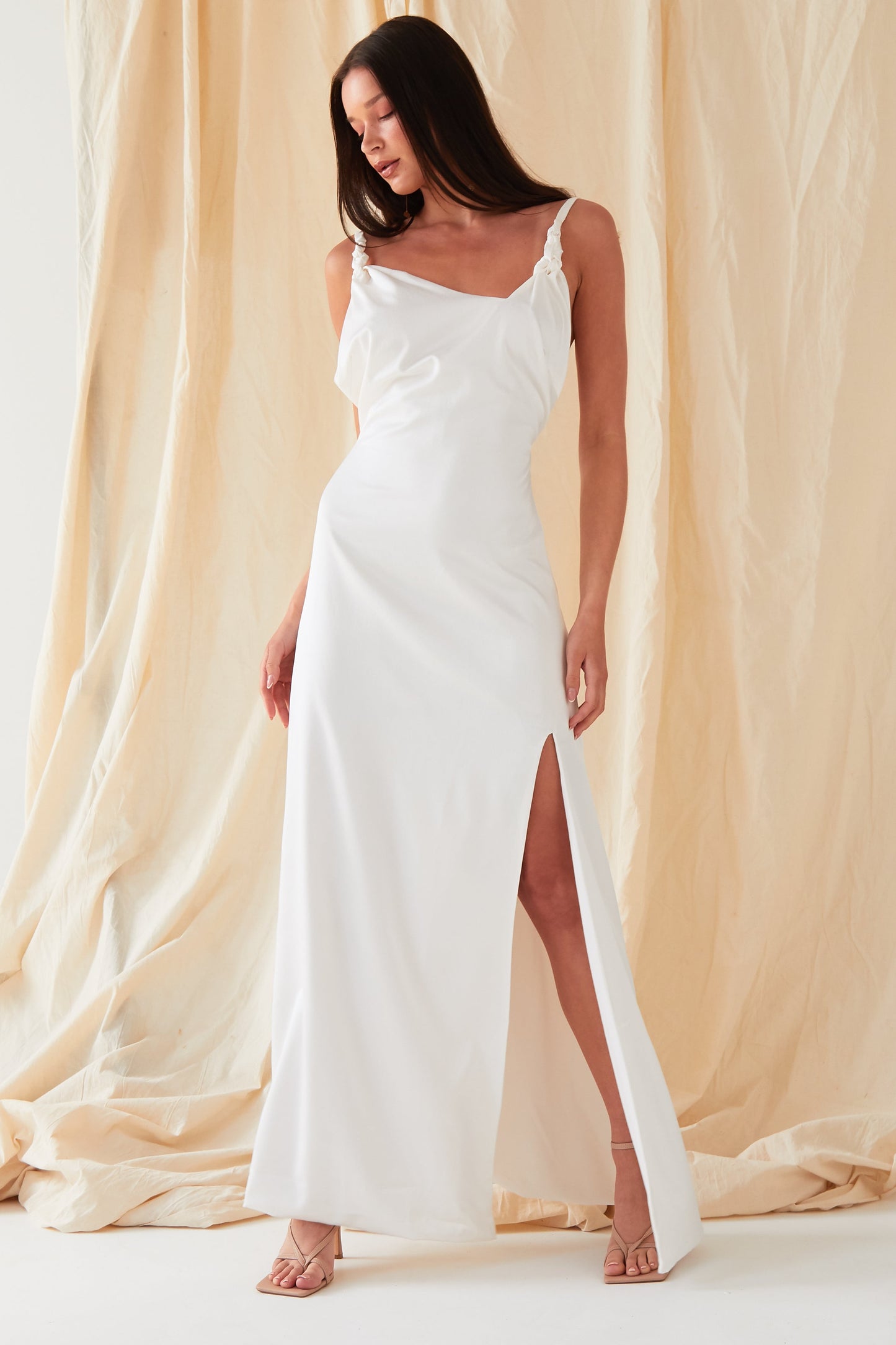 Asymmetric White Maxi Dress
