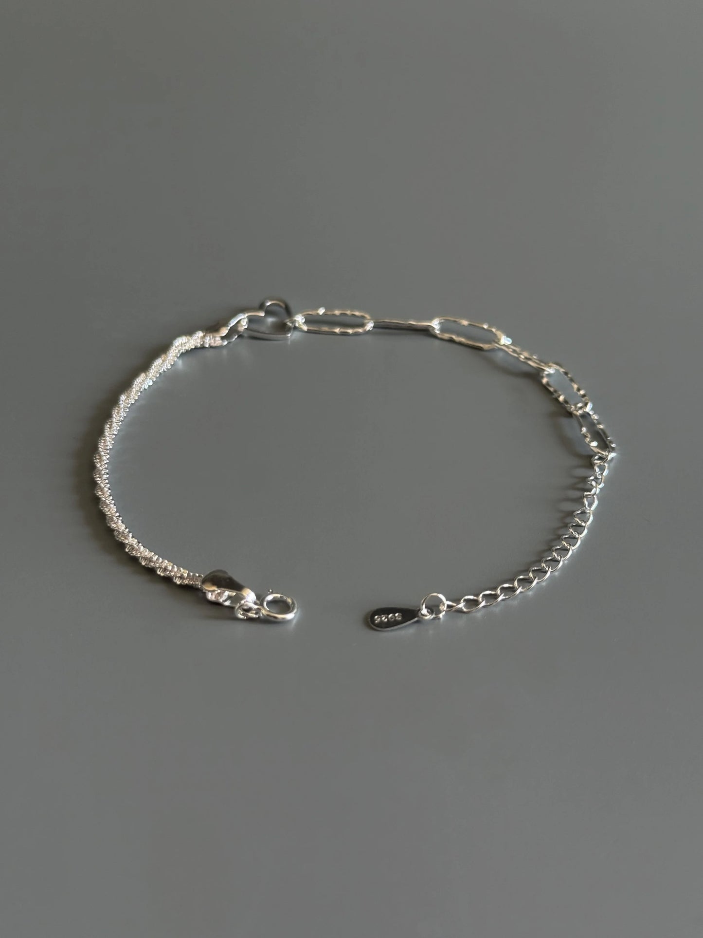 925 Sterling Silver Heart Charm  Minimalist Bracelet