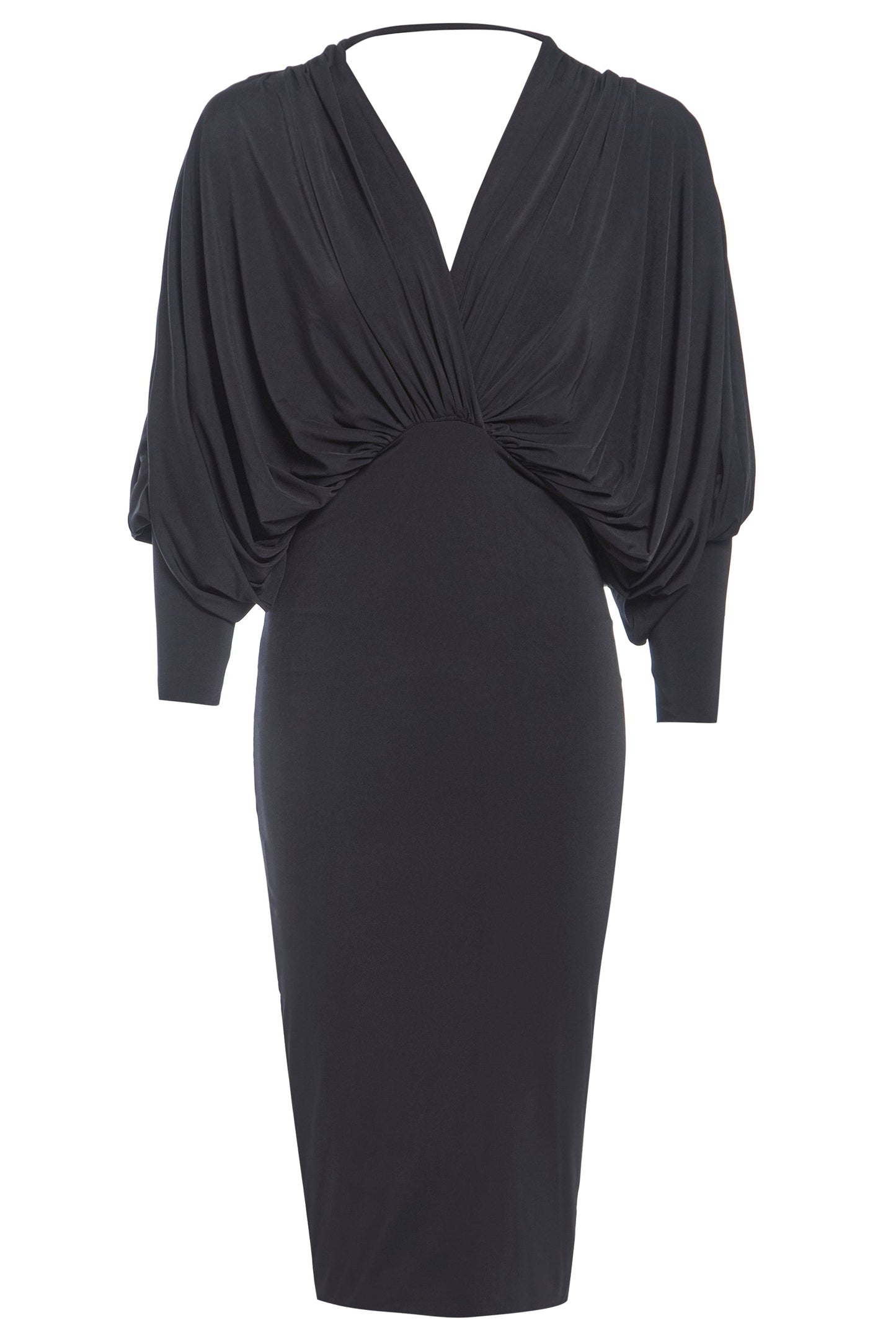Black Batwing Sleeve Midi Dress