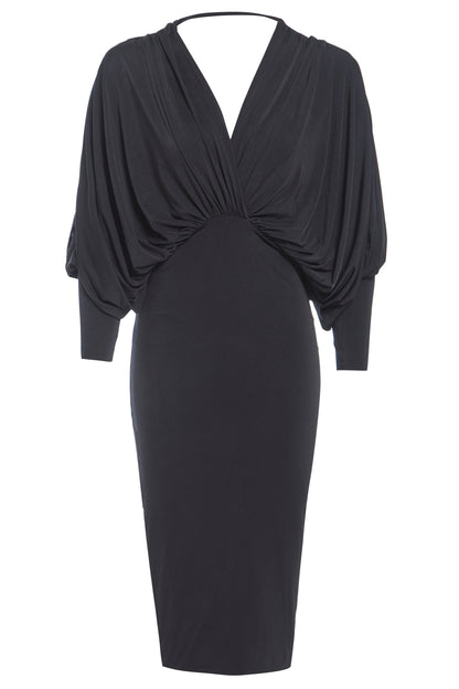 Black Batwing Sleeve Midi Dress