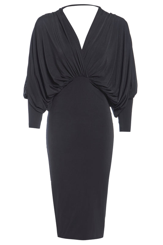 Black Batwing Sleeve Midi Dress