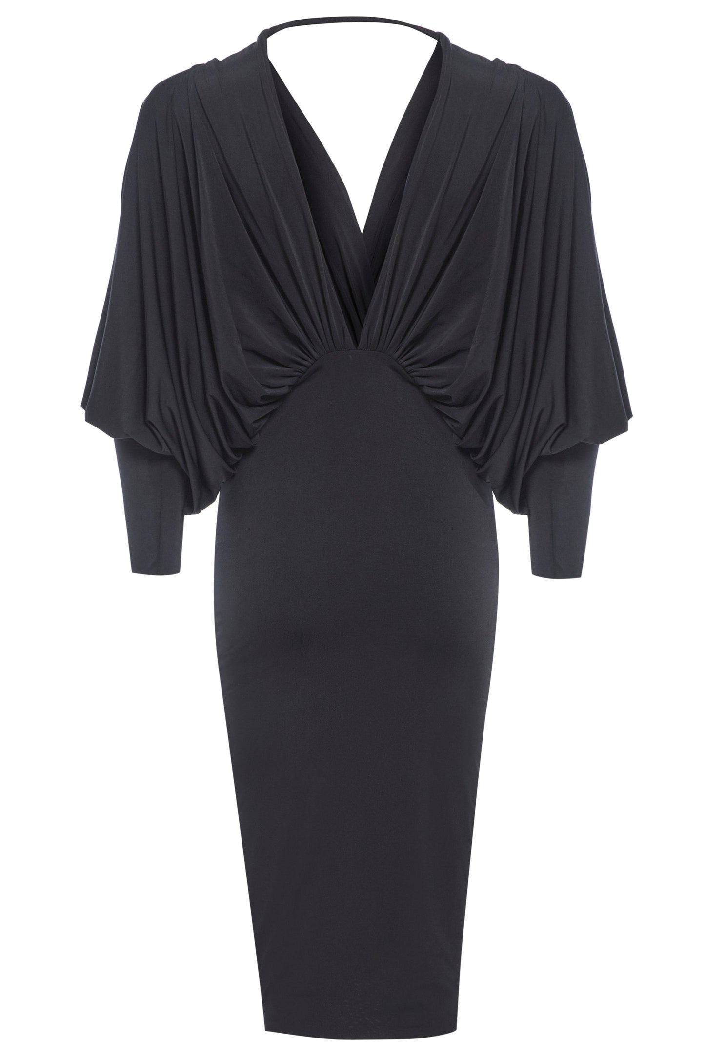 Black Batwing Sleeve Midi Dress