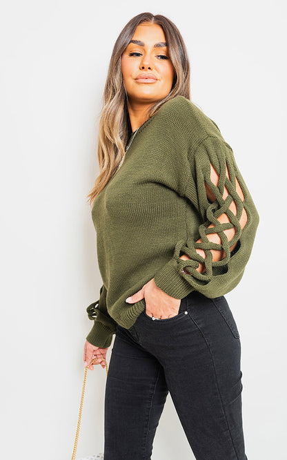 Cable Knit Jumper with Cut Out Detail
